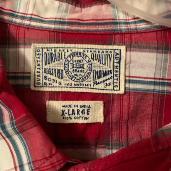 EUC Lucky Brand mens red plaid shirt - Picture 2 of 3